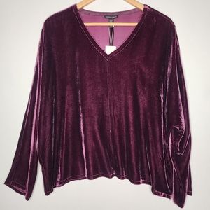 Eileen Fisher Sweet Plum Dolman Sleeve Silk Blend Velvet V-Neck Top